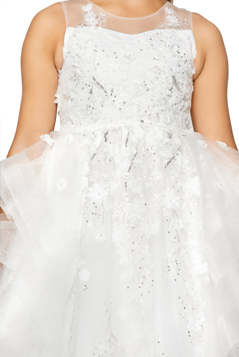 Girls Multi Color Lace Applique Sequin Train Tail Flower Girl Dress 2-16 - SophiasStyle.com